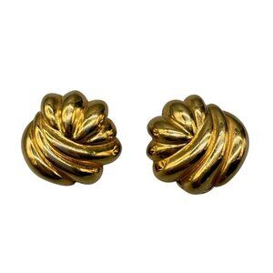 Premier Designs Shiny Dome Round Swirl Clip-on Earrings Gold Tone Retro Chic